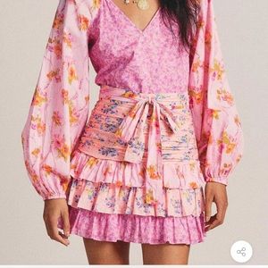 Long Sleeve Tiered Ruffle Floral Printed Mini Dress - Pink